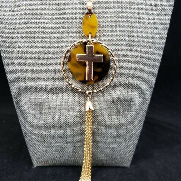 C1946 Cross, Calico and Rose Gold Tone Necklace - Picture 2 of 9